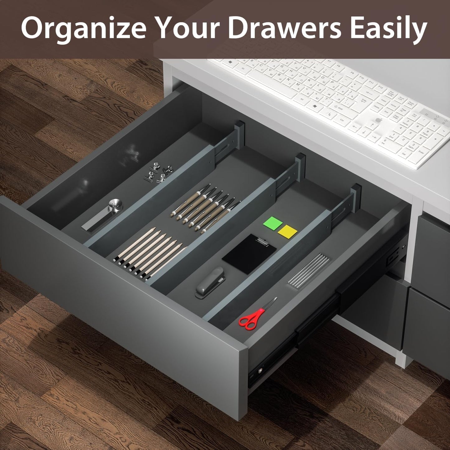 4 PCS Drawer Divider, 17"-22" Adjustable Bamboo Drawer Dividers Organizers, Expandable Separators for Kitchen, Clothes, Dressers, Home, Office, Gray