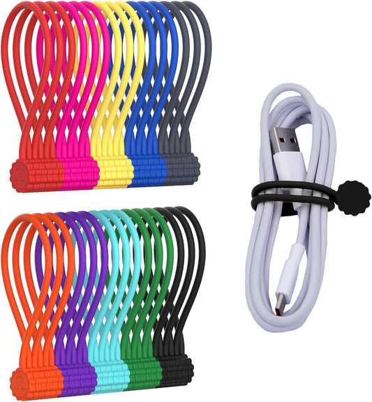 Rich&Ray 10Colors-30Pack Reusable Silicone Twist Ties, Magnetic Cable Ties with Strong Magnet for Organizing Cables, Hanging Stuff, Used in Many Ways or Just for Fun (10C-30Pack)