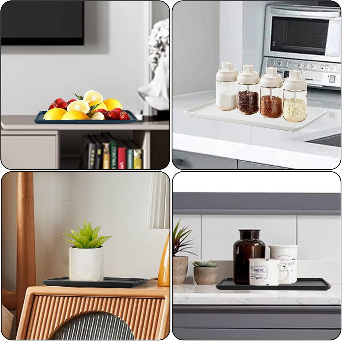 Bathroom Tray countertop 10" Set of 2, Ceramic Vanity Tray,Organizer Tray,Kitchen soap Tray (Black)