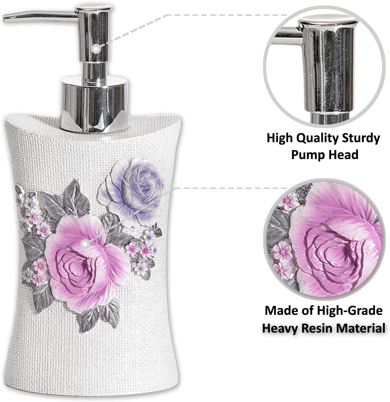 Zahari Home 4pc Michelle Bathroom Accessories Sets Lotion Pump, Tumbler, Tooth Brush Holder and Soap Dish Unique Design Floral Bathroom Set