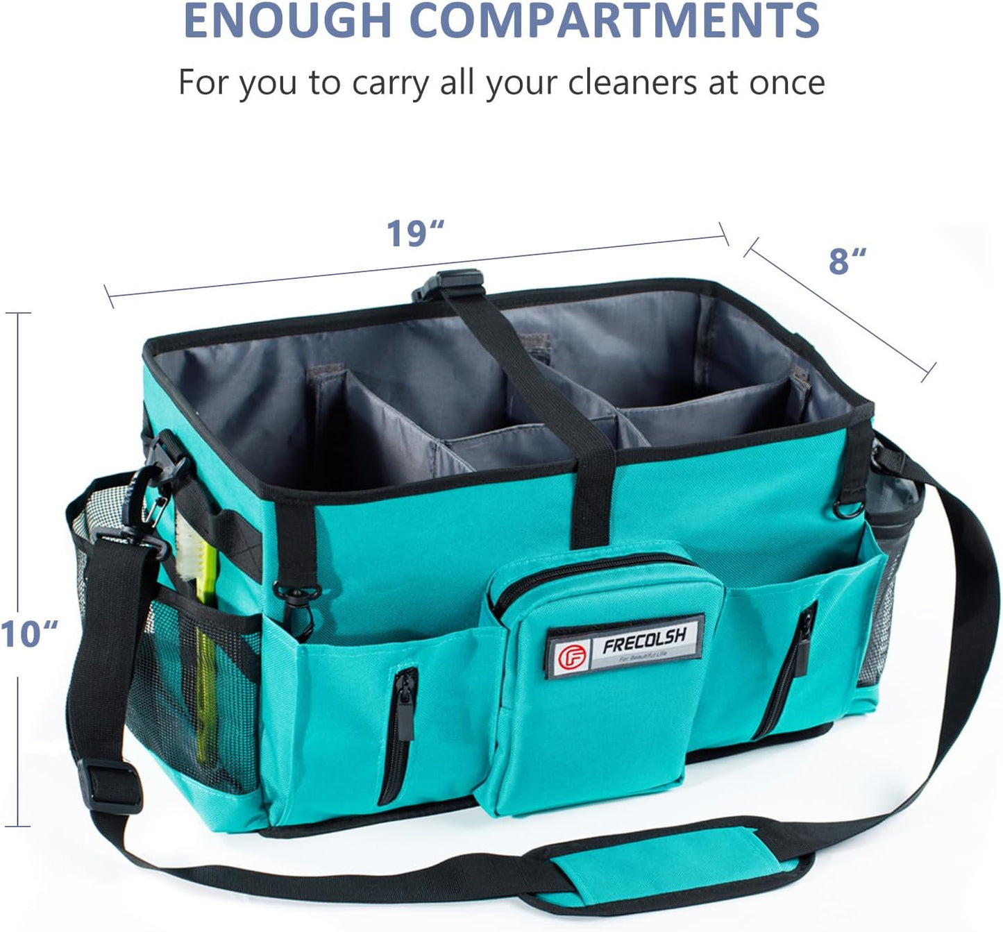 Large Cleaning Supplies Organizer-Cleaning Caddy Organizer With Handles & Shoulder Strap-Cleaning Bags for Cleaning Suppliers-Housekeepers Wearable Cleaning Tote 2023 Upgraded, Teal