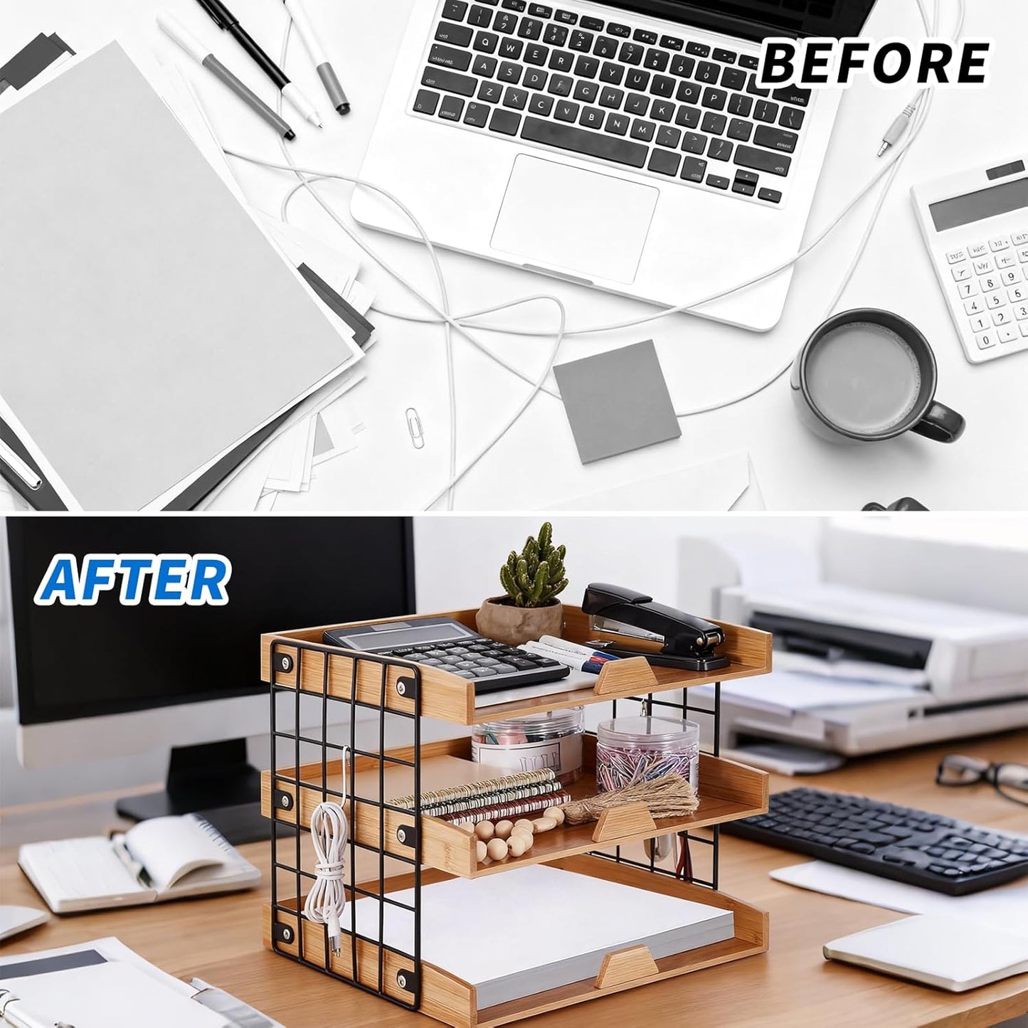 3-Tier Wood Paper Tray, Inbox Tray for Desk, Letter File Trays Desk Organize Office Supplies Accessories, Workspace Desktop Storage for Home, Office, School