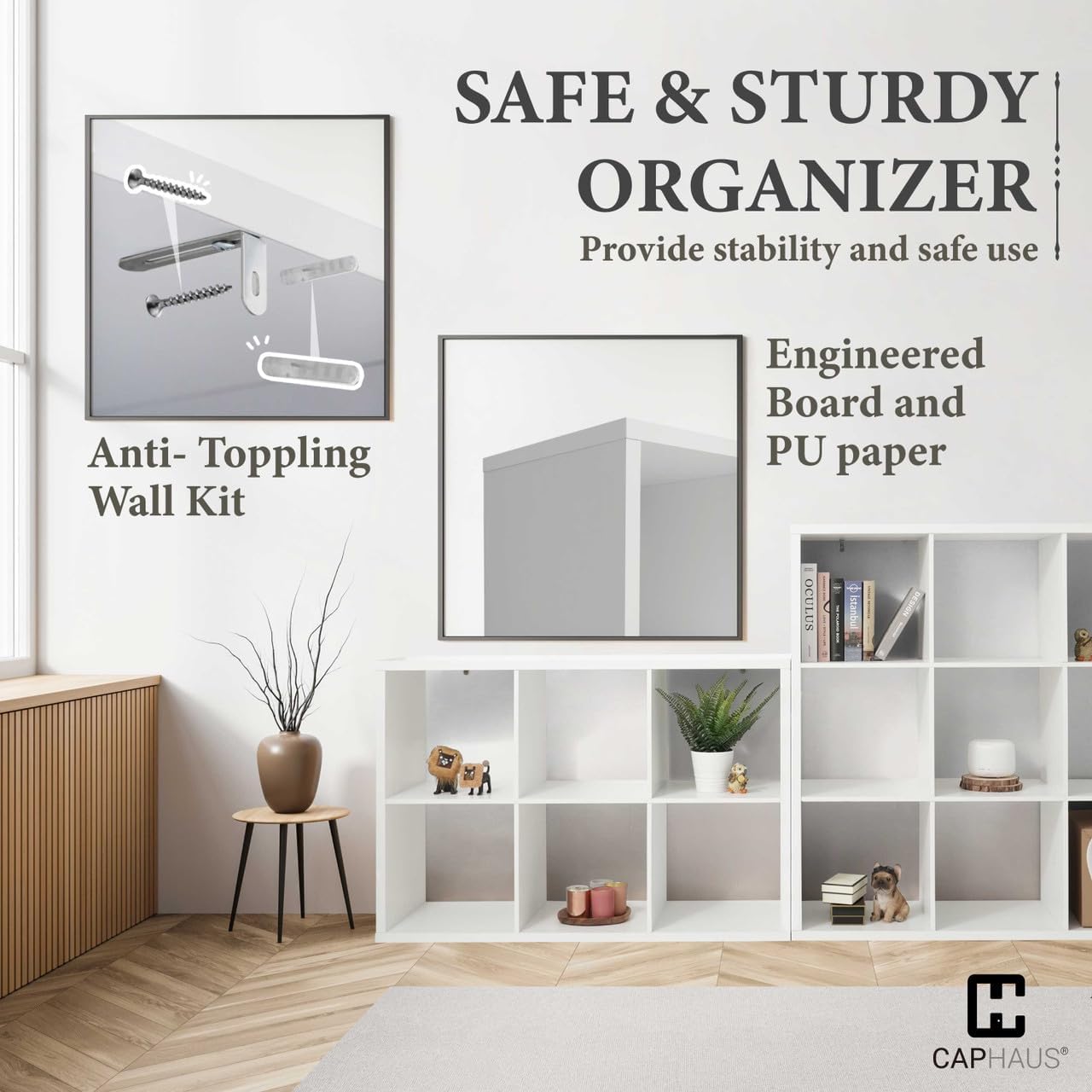 CAPHAUS Sturdy Room 13-Inch Cube Storage Organizer Shelf, with Extra Thick Exterior Edge, Open Storage Shelf Divider, Bookcase, 6-Cube / 8-Cube / 9-Cube, Colors Available in Rustic Grey Oak and White