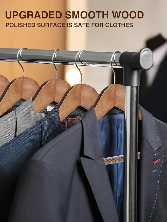 SMARTOR Suit Hangers for Men 12 Pack, Wide Shoulder Wooden Suit Hangers with Non Slip Pants Holder, Wide Hanger for Suit, Coat, Jacket, Gown, Heavy Duty Wood Suit Hanger, Walnut