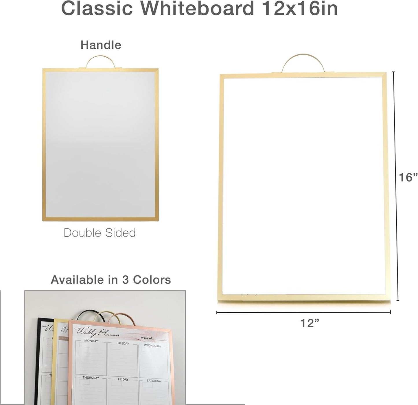 Small Whiteboard 12 x 16 Inch Magnetic Dry Erase Board with Handle | Gold Aluminum Frame | Double-Sided Portable Desktop Board | 2 Markers, Eraser & 2 Magnets