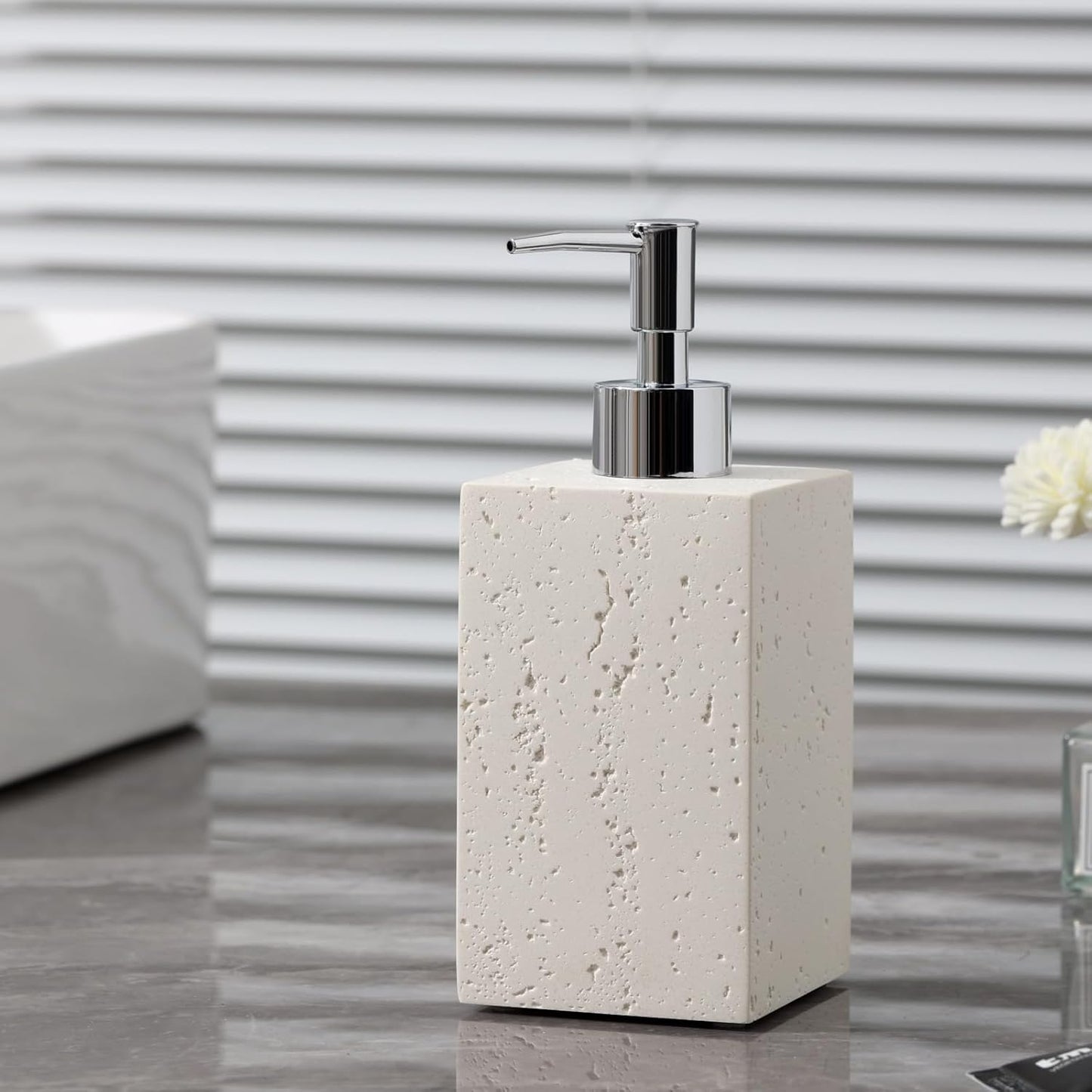 Soap Dispenser 420ML 14OZ, 2pcs Luxurious Hand Dish Soap Dispenser Set, Refillable Lotion Bottle with Rustproof Pump for Bathroom Countertop Kitchen Sink (Off White)