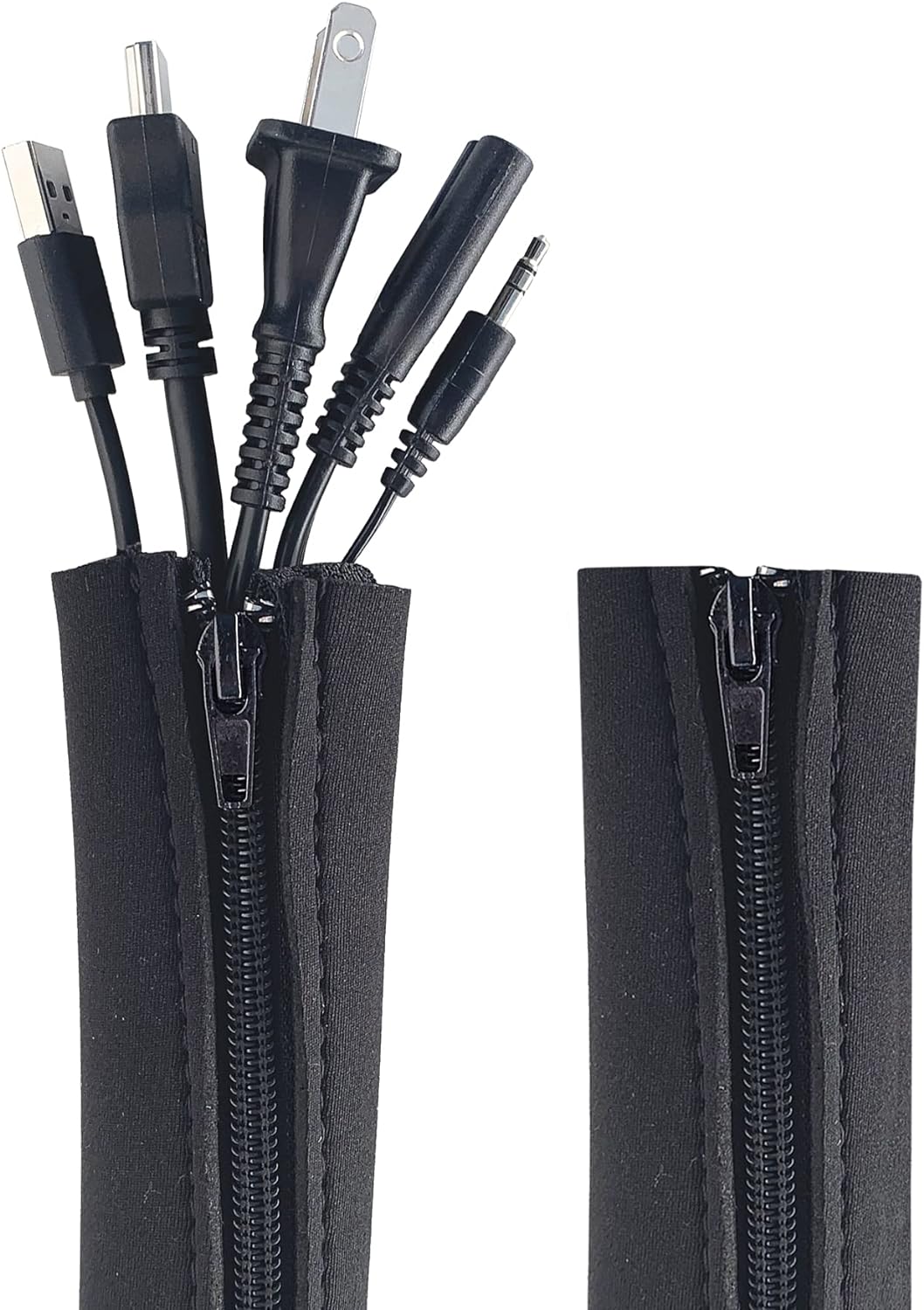 Zipper Cable Sleeve by Wrap-It Storage - 36" x 4" (2-Pack) Black - Cord Organizer and Cable Protector for Desk, Computer, TV Cord Management to Hide and Cover Wire and Extension Cables