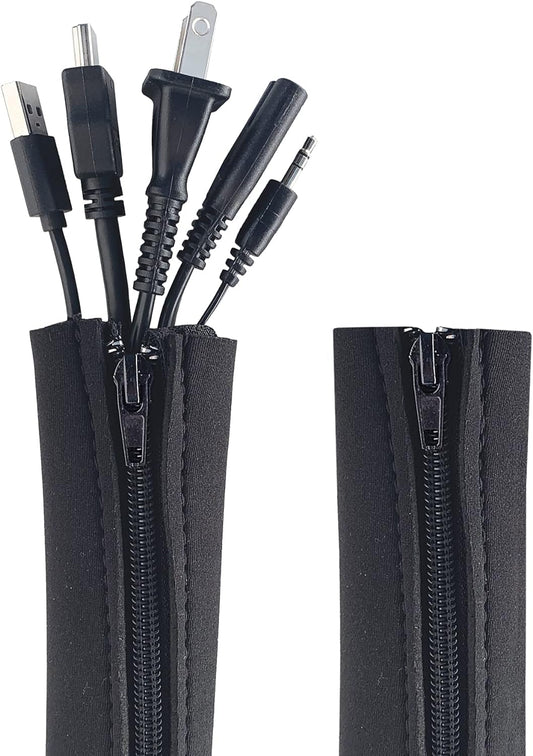 Zipper Cable Sleeve by Wrap-It Storage - 36" x 4" (2-Pack) Black - Cord Organizer and Cable Protector for Desk, Computer, TV Cord Management to Hide and Cover Wire and Extension Cables