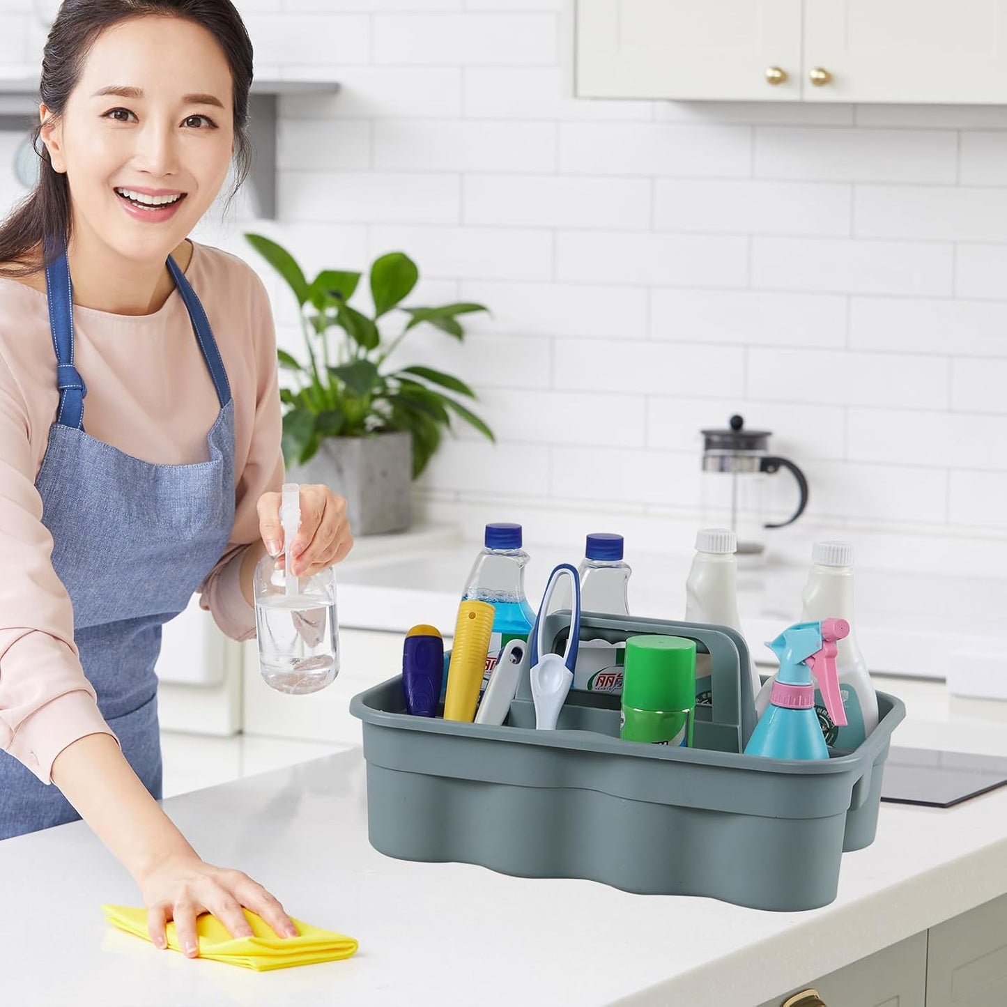 Plastic Cleaning Supplies Caddy with Handles, Gray Cleaning Utility Caddy Tote, 4 Pack