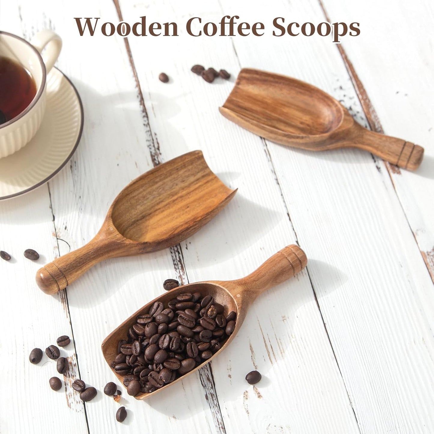 Large Wooden Coffee Scoop, 4pcs Coffee Scoops for Big Jars Canisters, Acacia Wood Ground Coffee Shovel Scooper Multipurpose, Kitchen Scooping Tool Beans Salts Spice Powder Tea Shovels