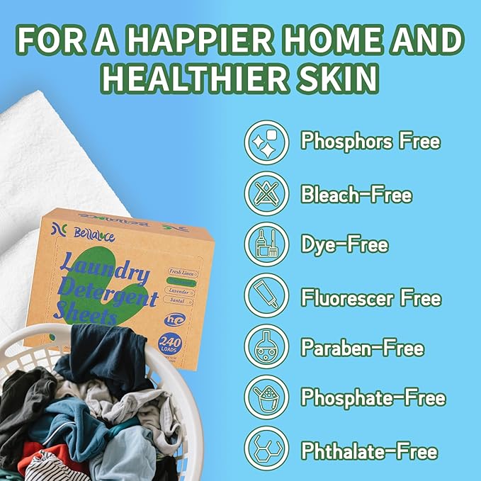 Laundry Detergent Sheets - 240 Loads Unscented Gentle on Sensitive Skin, Laundry Sheets for Dorm,College,Home, Hotel,Apartment,Camping,Cruise,Road Trip,Small space, Family School Travel Essentials