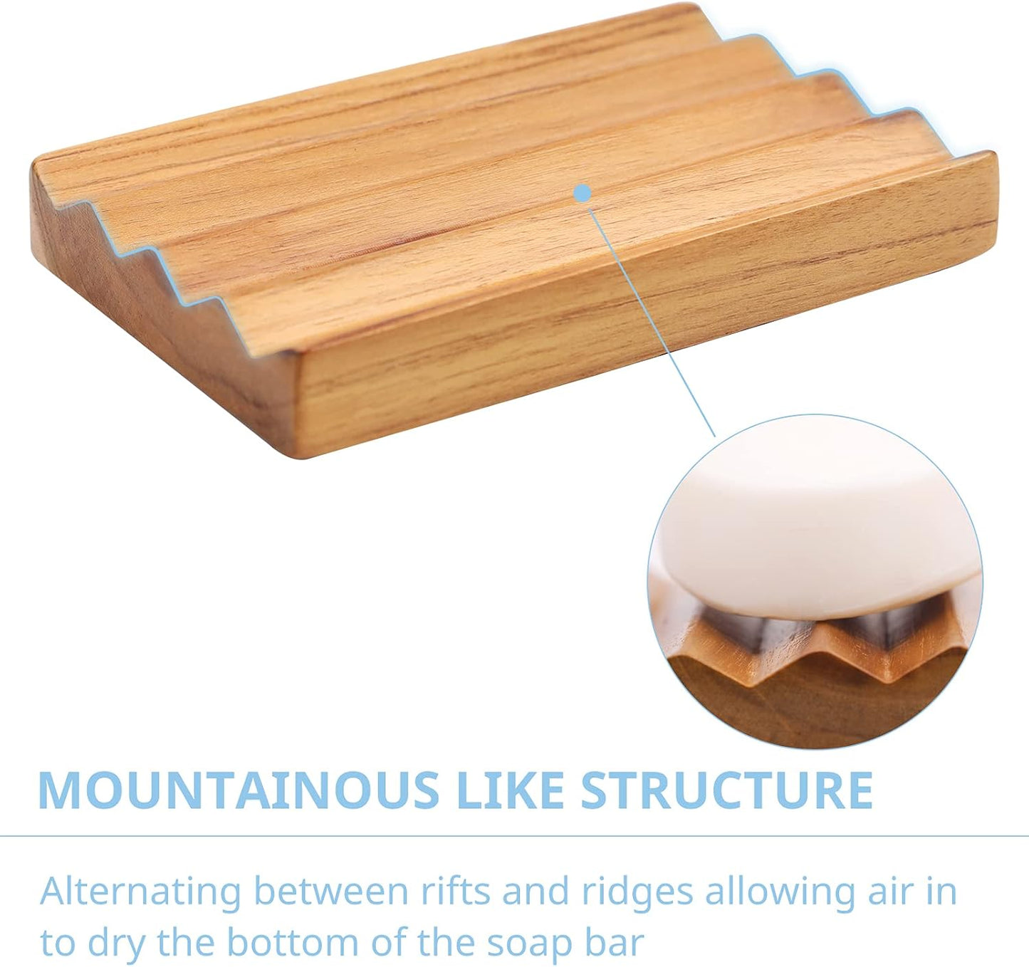 Teak Soap Dish for Shower by HTB, Wood Decorative Bath Soap Holder Heightened Base Design to Keep Soap Dry in Kitchen, Bathroom, Sink, Bathtub, Cute Wooden soap Saver for Hand Face Shampoo Bar (1pcs)