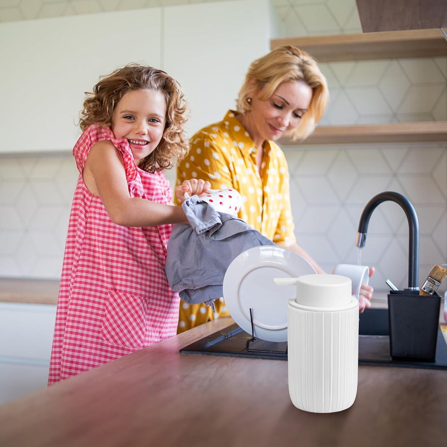 Soap Liquid Dispenser Ceramic with Easy-to-Press Pump Hand Liquid Dispenser (Can't Foam) for Shampoo Bathroom Countertop 13.5 oz