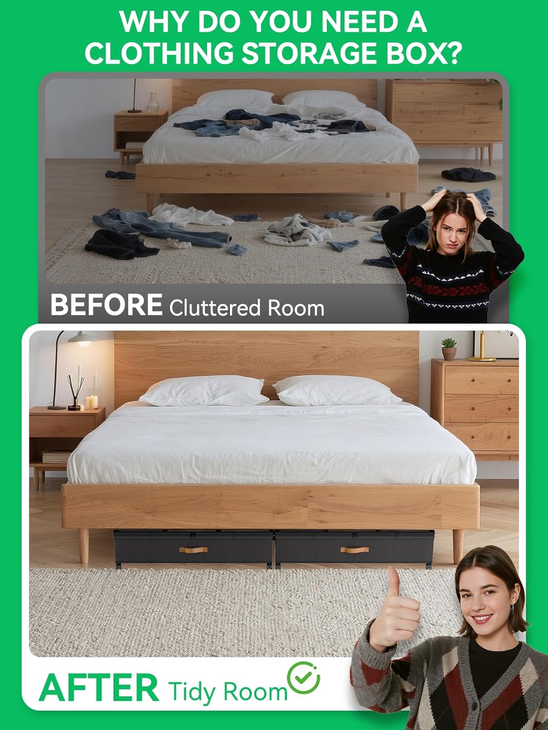 Under Bed Storage with Wheels, Upgraded Scalable Under Bed Storage Containers with Lids, 2Pack Underbed Storage Organizer Rolling Bins for Shoes Clothes