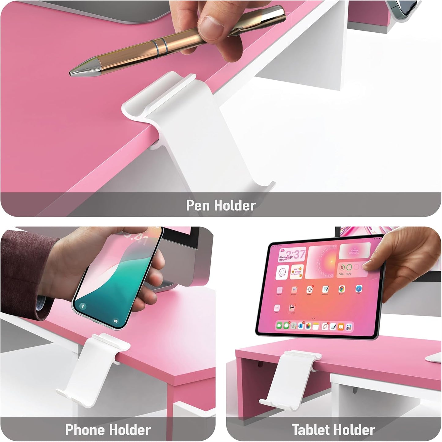 Simple Houseware Desk Dual Monitor Stand Riser with Drawer, Pink