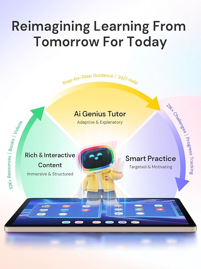 AI Kids Tablet with Parental Control - 50000+ Content AI Tutor Learning Tablet with ELA, Math, ABC, Word, Read, Phonics, STEM for Homeschooler Educational Study for G1 - G6 (TalPad T100 with Keyboard)