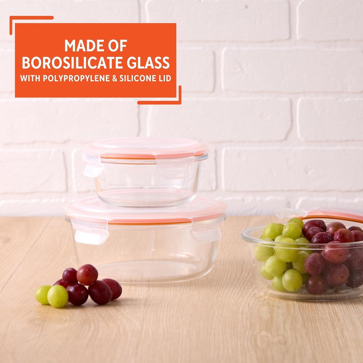 IMUSA Glass Food Storage Containers with Lids 6-Piece Set, Borosilicate Meal Prep Containers with Silicone Seal, Leakproof, Airtight, Freezer, Oven & Microwave Safe