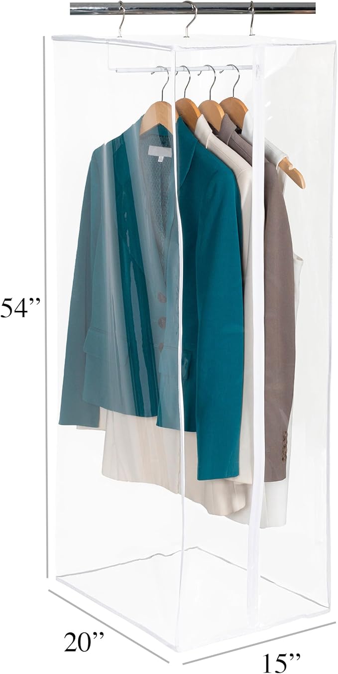 Garment Bag - Clear Hanging Closet Organizer - Durable Zippered Cover with Rod Protects Dresses, Suits, and Jackets from Dust and Moist- Top Metal Frame to Keep All Your Stuff in Shape- 54" x 20" x 15