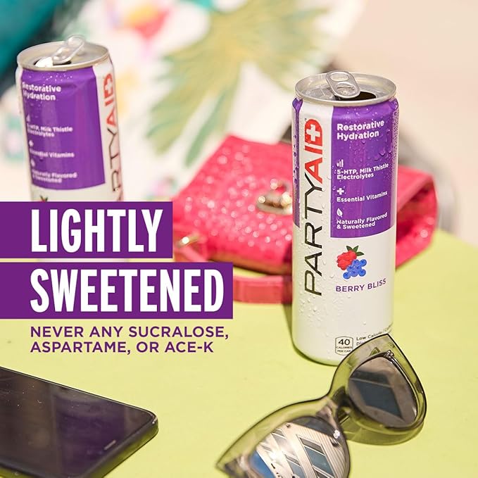 PARTYAID Rehab Blend, Feel Good Tonight and Tomorrow, Contains 5-HTP, B-Complex, Milk Thistle, Electrolytes, No Artificial Flavors or Sweeteners, Caffeine-Free, 12 Fl Oz (Pack of 24)