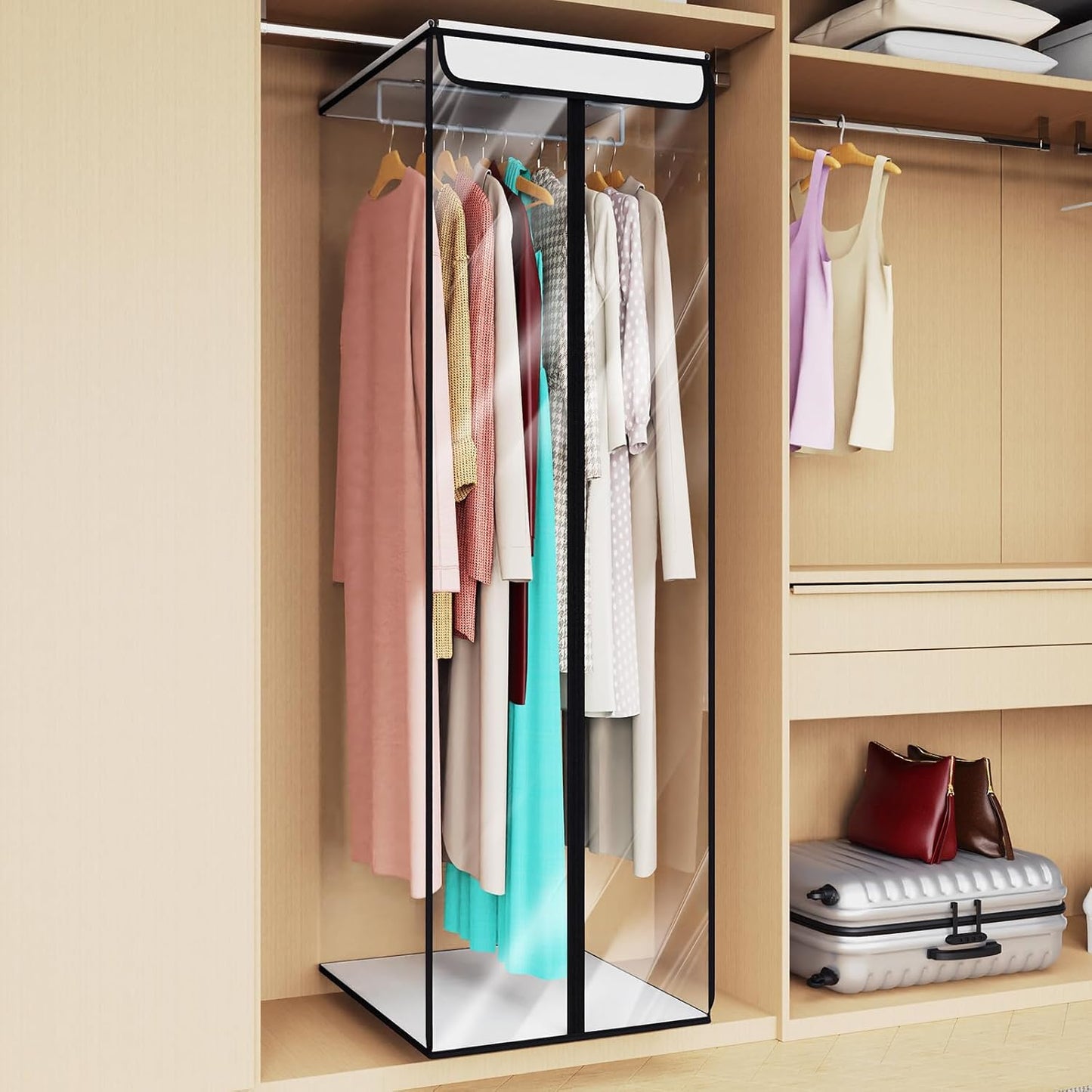 Univivi Clear Garment Bags for Hanging Clothes, 2 Pack Large Clothes Bags for Closet Storage, Premium Hanging Garment Storage Bag for Suits, Coats, Dresses, 54" (Clear)