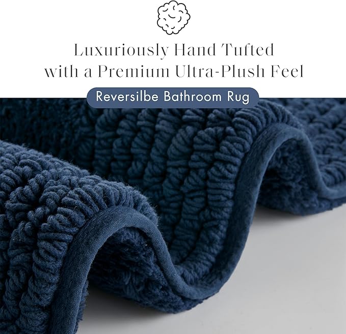 Madison Park Splendor Reversible 100% Cotton Tufted Bathroom Rug-3000 GSM Hotel Quality Luxurious Plush Medium Pile Bath Mat Absorbent, Quick Dry, Shower Room Décor, 24x60 Navy