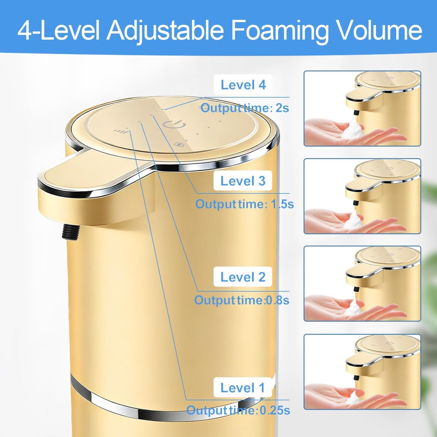 Automatic Foaming Soap Dispenser - Hand Free Pump Touchless Soap Dispenser USB Rechargeable Dispenser with 380ml, 4levels Adjustable Dispenser for Bathroom Kitchen