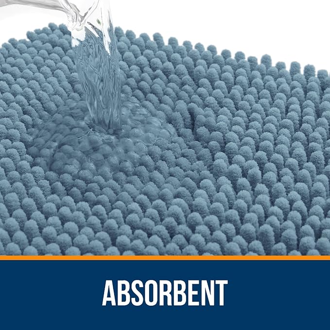 OLANLY Bathroom Rugs 47x24, Extra Soft Absorbent Chenille Bath Rugs, Rubber Backing Quick Dry, Machine Washable Bath Mats for Bathroom Floor, Tub and Shower, Home Decor Accessories, Airy Blue