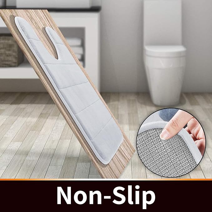 Yimobra Memory Foam Toilet Bath Mat U-Shaped, Soft and Comfortable, Super Water Absorption, Non-Slip, Thick, Machine Wash and Easier to Dry for Bathroom Commode Contour Rug, 24 X 24 Inches, Silver