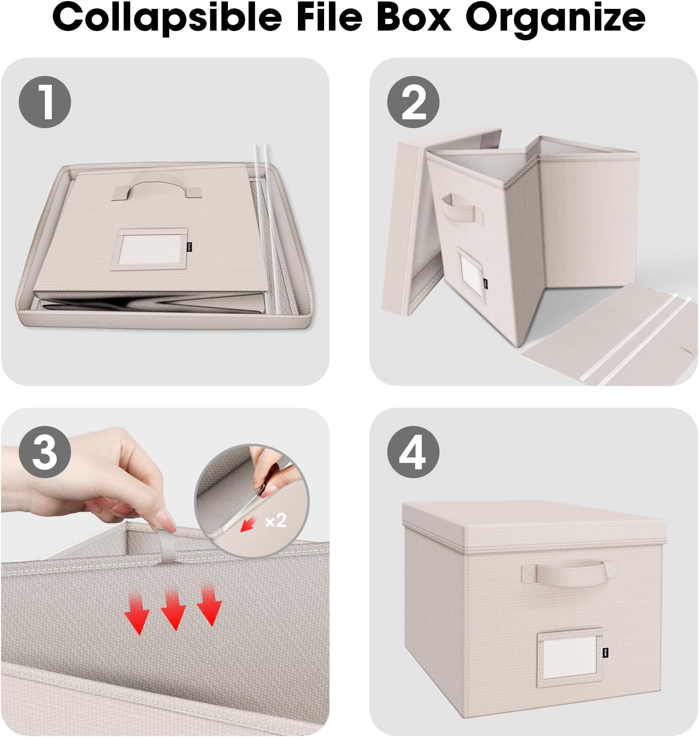 File Organizer Box with Lid, Linen Hanging File Storage Box with Handle, Collapsible Document Filling Box for Letter/Legal Folder, Portable File Box for Office/Decor/Home (1 Pack, Ivory)