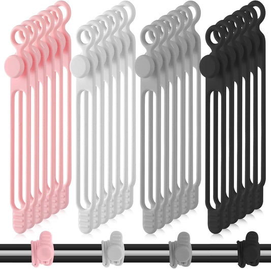 Nuanchu 40 Pcs Silicone Cable Ties Reusable Holder Adjustable Straps Multipurpose Charging Cable Organizer for Fastening Charging Cords Wires(4.17 Inch,Black, White, Gray, Pink)