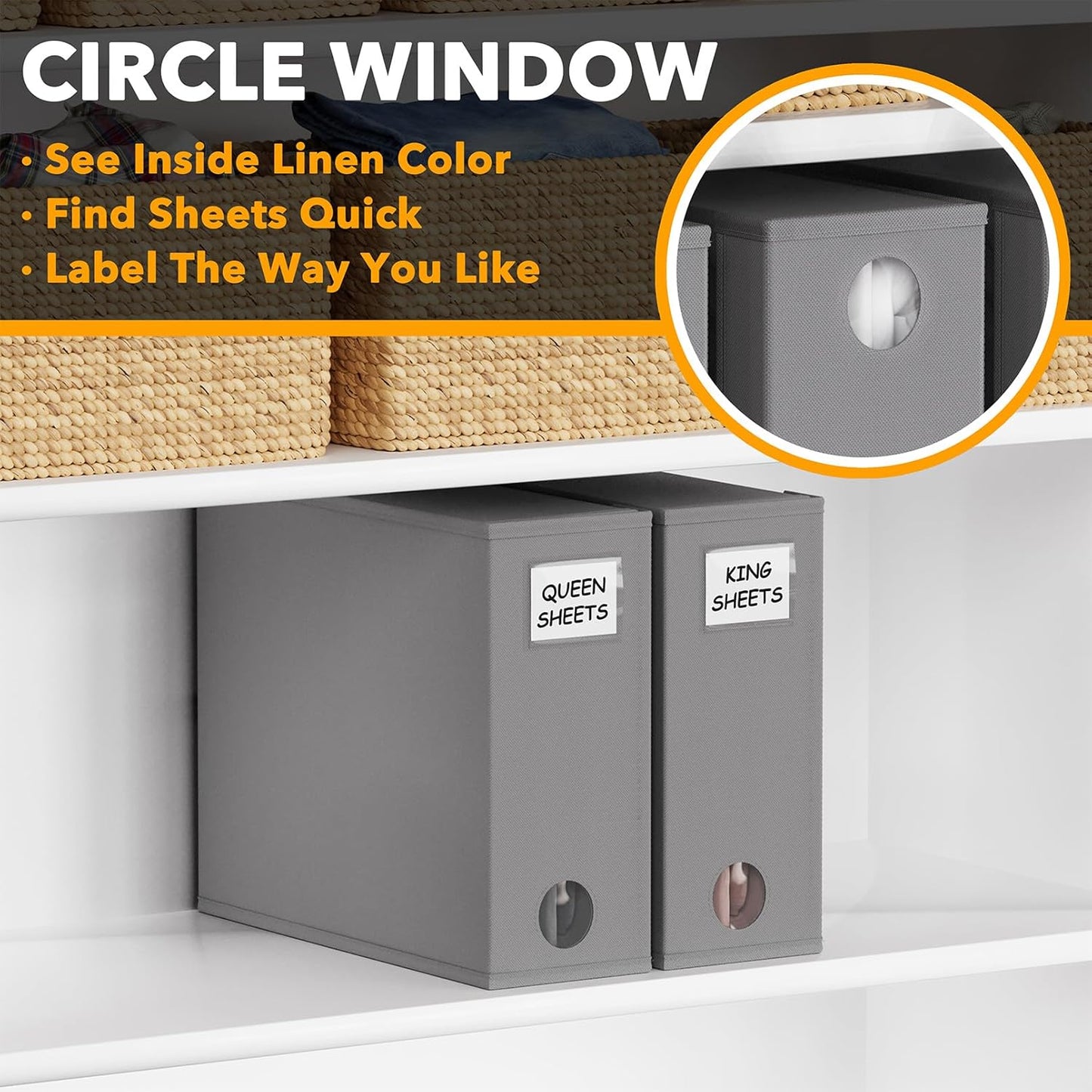 SpaceAid 2 Pack Bed Sheet Organizers and Storage, Foldable Sheet Organizer for Linen Closet, Sheets Set Folder Keeper with Window XL (Queen & King Size) Organizing Bedding Container, Gray