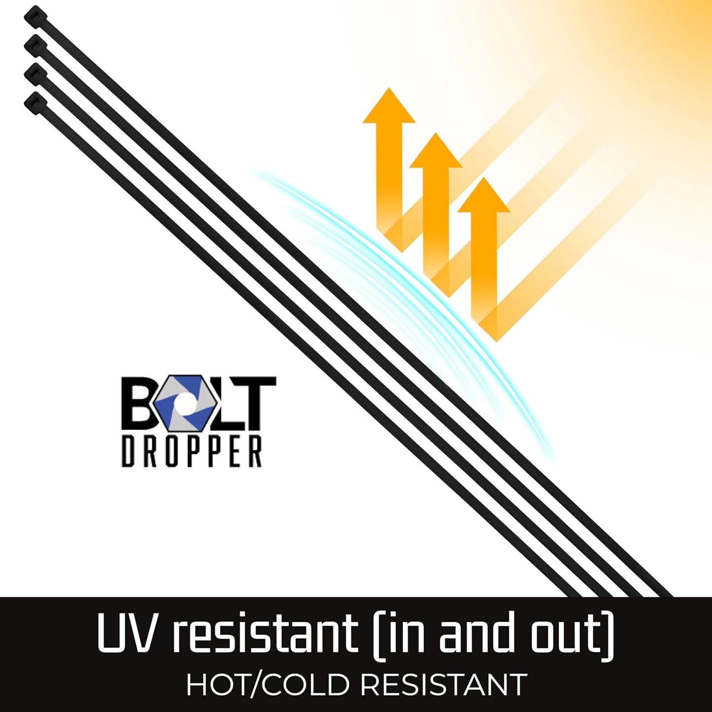 15" Black Zip Cable Ties (100 Pack), 120lbs Tensile Strength - Heavy Duty, Self-Locking Premium Nylon Cable Wire Ties for Indoor and Outdoor by Bolt Dropper (Black)