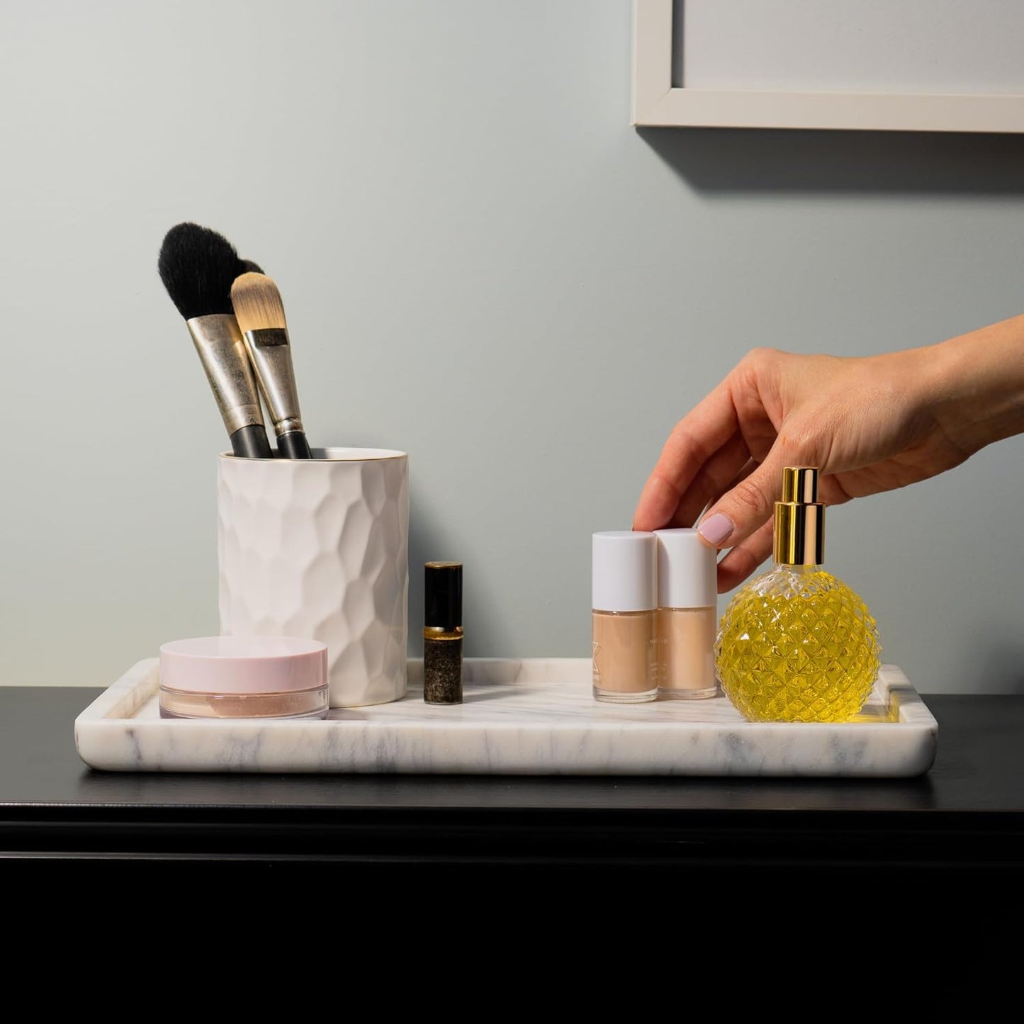 Cork & Mill Marble Tray for Bathroom Countertop, Kitchen Counter, or Catchall - 13" x 7½" Large Vanity Tray for Skincare or Perfume - Handcrafted Natural White Marble Stone Organizer