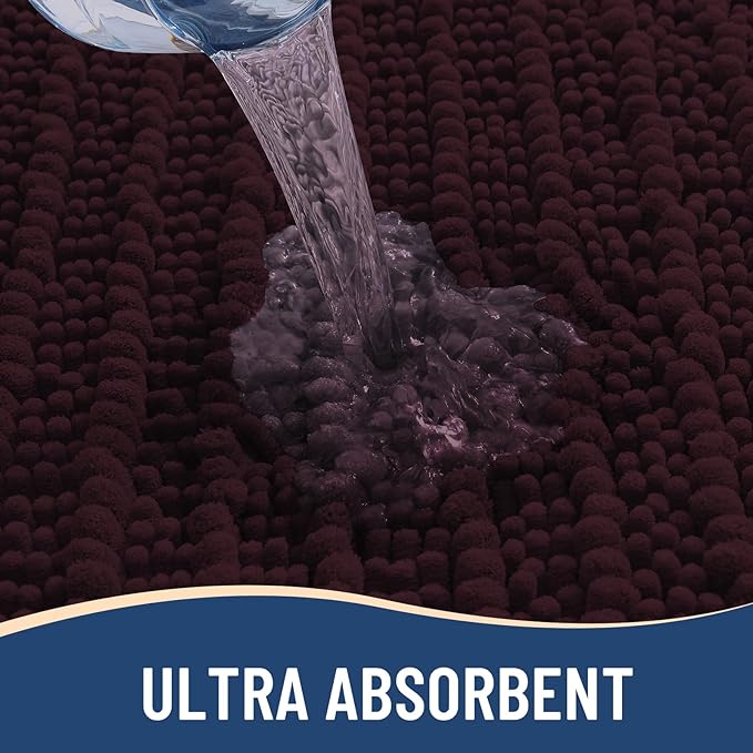 Arotive Luxury Chenille Bathroom Rug Mat, Extra Soft Thick Absorbent Shaggy Bath Rugs, Non-Slip Machine Wash Dry, Plush Bath Mats for Bathroom, Shower and Tub, 24x16, Black Cherry