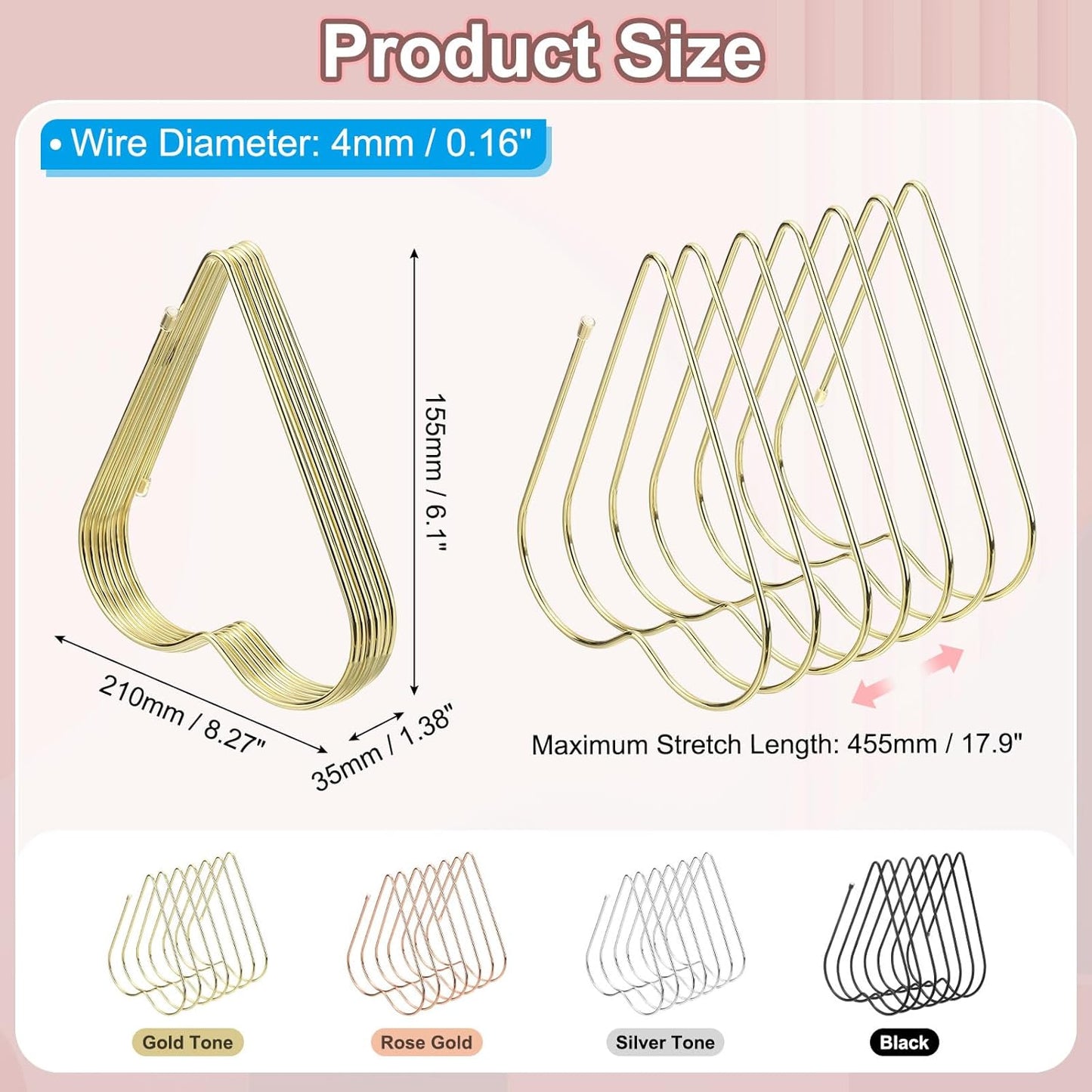 PATIKIL Folder Organizer Stand, 7 Slot Retractable Book Ends Metal Heart Shaped File Rack File Holder Bookshelf for Desk Magazine Letter Paper Mail Home Office Decor, Gold Tone