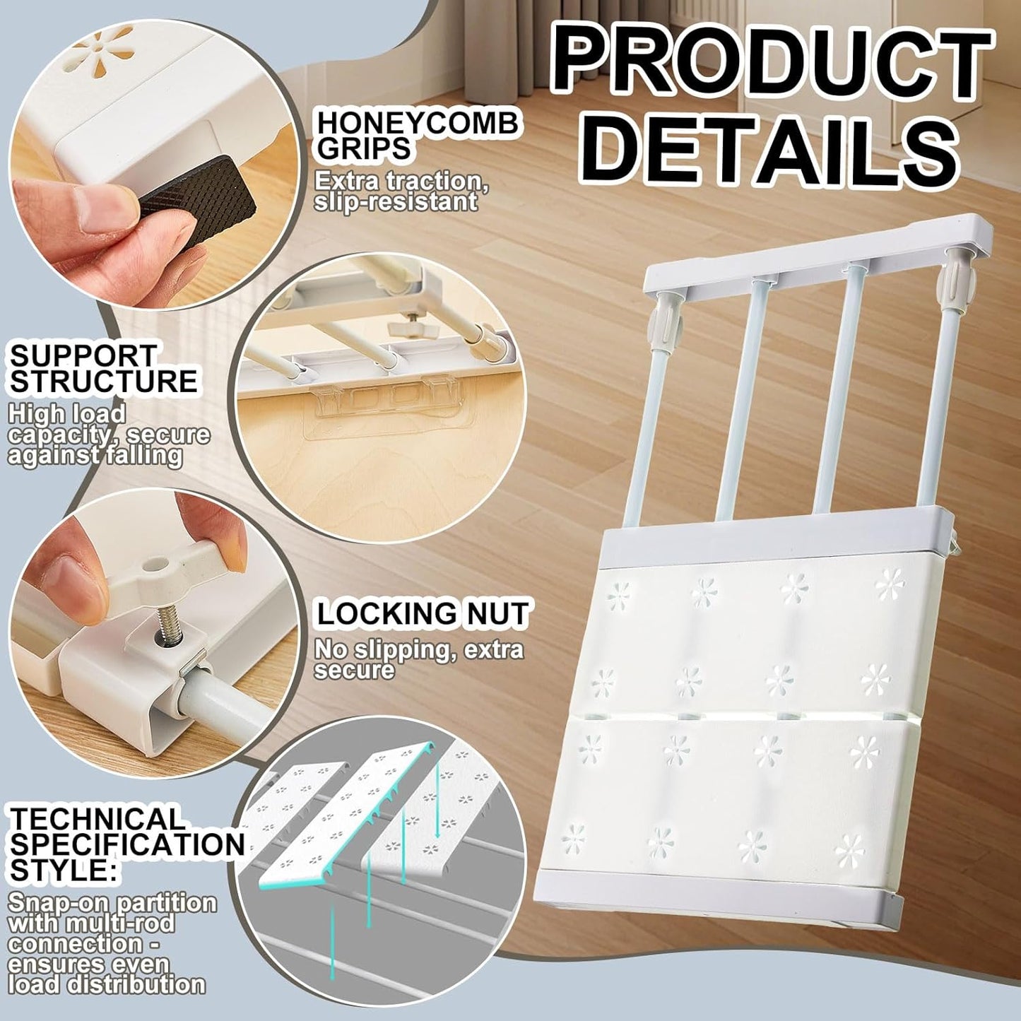 Gerrii 2 Pcs Closet Tension Shelf Rod Expandable Shelf Locker Organizer Adjustable Metal Storage Rack Scalable Layered Divider Separator for Cabinet Wardrobe Kitchen Bathroom (23.62''-39.37'')