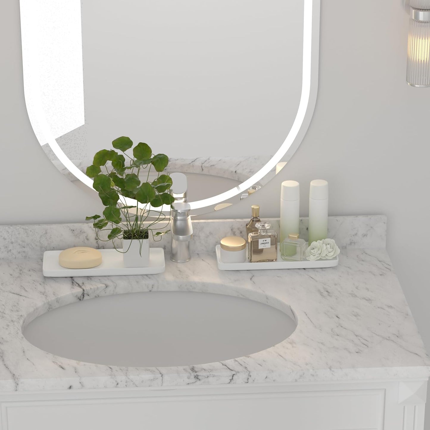 Premium Ceramic Bathroom Tray – Sleek Non-Slip Organizer for Shower, Countertop, Vanity | 9.25x3.66inch | Easy-Clean, Corrosion-Resistant