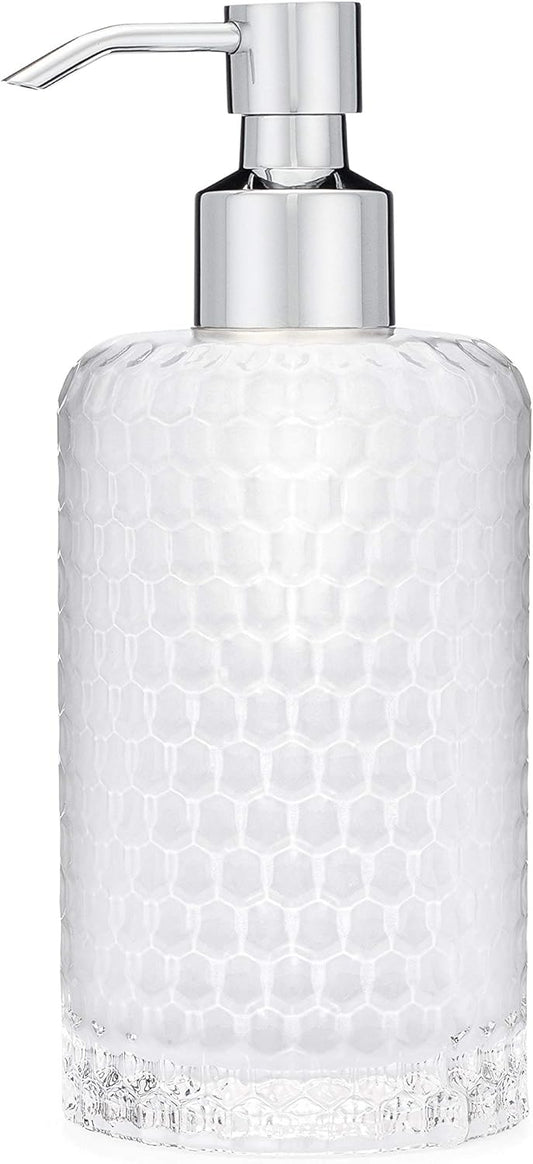 Rail19 Frosted Milk + Honey Glass Soap Dispenser | Vintage-Inspired Modern Refillable Soap & Lotion Pump Bottle for Bathroom Vanity Countertop and Kitchen, 12oz (Cali Chrome)
