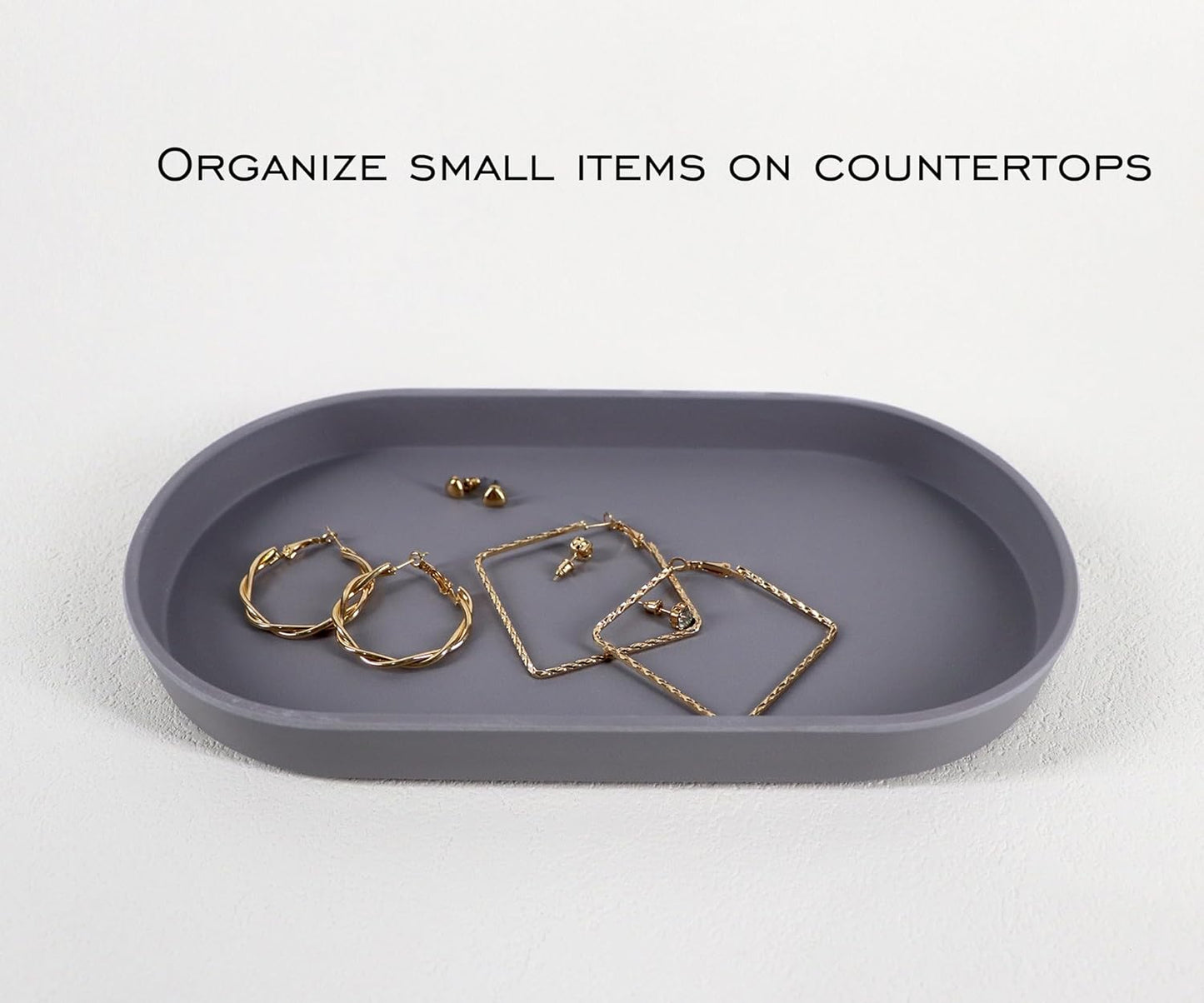 Gray Small Tray (10 inch), Oval Tray for Kitchen Counter, Bathtub Bathroom Vanity Items, Countertop Organizer, Coffee Accessory, Bar, Serving Seasoning, Salt and Pepper, Soap, Perfume.