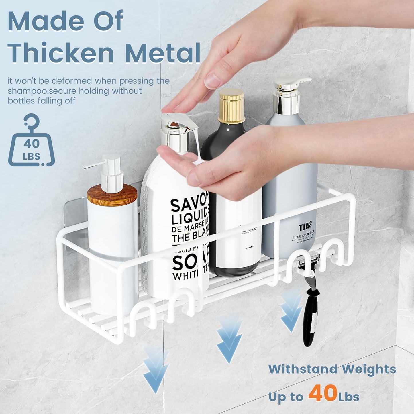 5-Pack Shower Caddy, Adhesive Shower Organizer, No-Drill Space Saving Shower Shelf with Soap Dish, Rustproof Shower Shampoo Holder for Kitchen & Bathroom Storage & Home Decor (White)