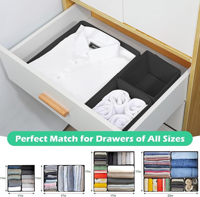 Drawer Clothes Organizer 16-Pack, Black 3 Sizes Underwear Drawer Dividers, Fabric Folding Wardrobe Organizer, Can Store Baby Clothes, Bras, Underwear, Panties, Belts, Socks, Ties, etc.