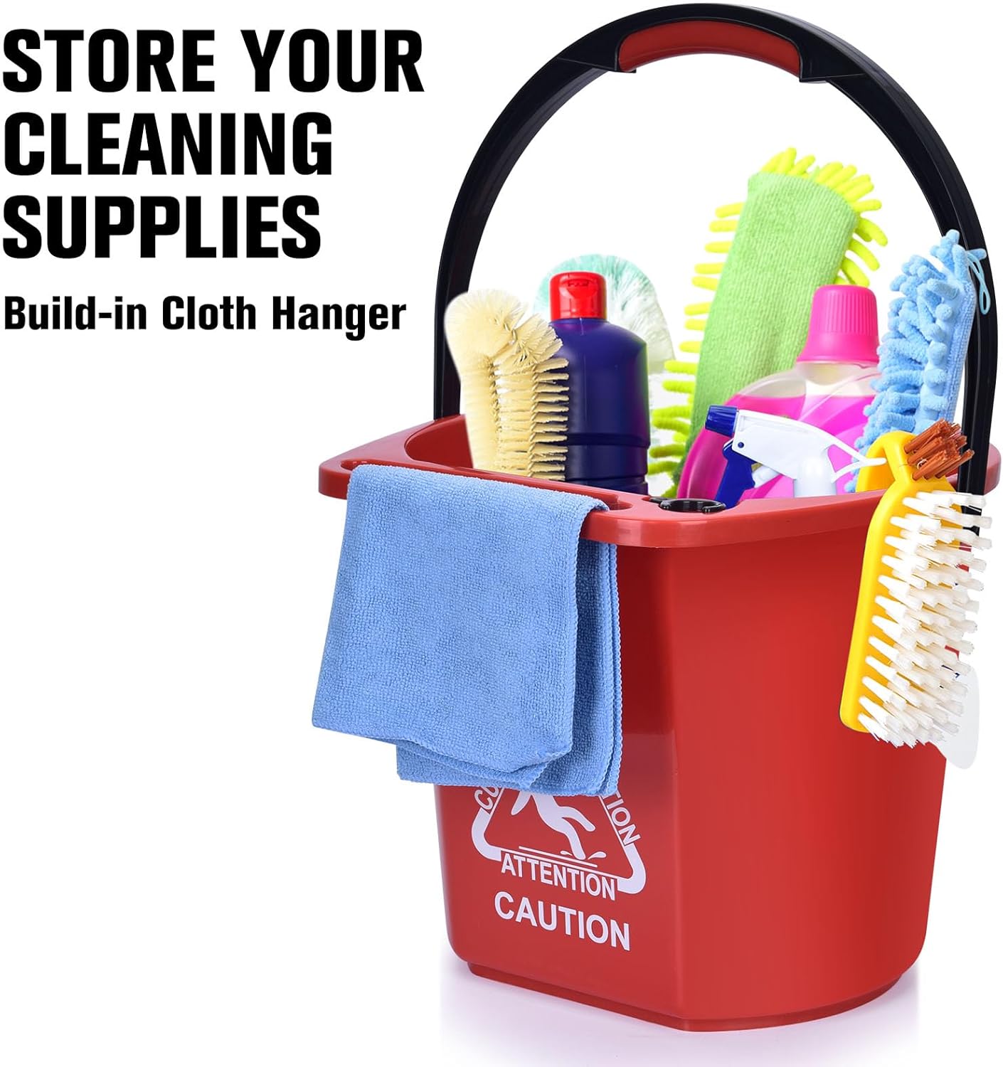 Matthew Cleaning 4.2 Gallon Mop Bucket, Heavy Duty Plastic Cleaning Bucket with Built-in Pour Spout, Mop Holder and Comfort Grip Handle, House and Commercial Cleaning Supplies, Case Pack 12 Pcs Red