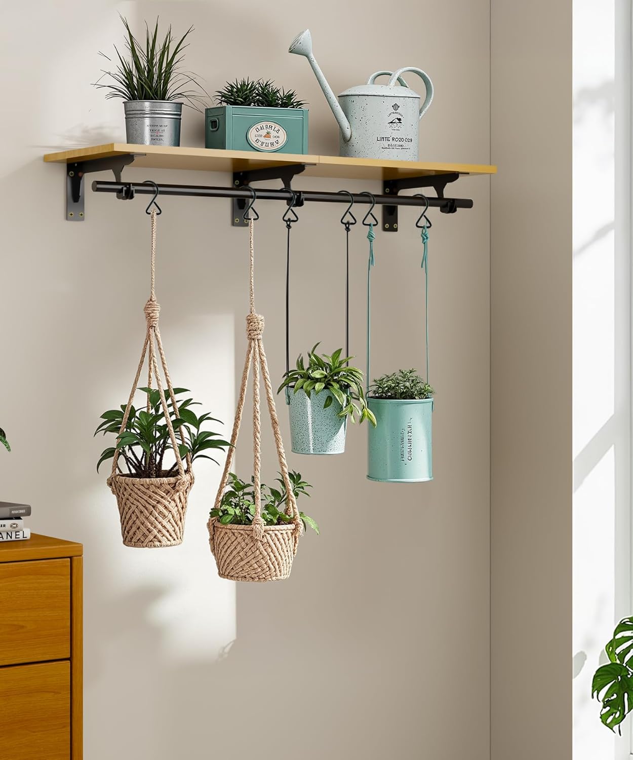 FIRJOY Wall Mounted Clothes Rack, with Top Shelf and Hanging Rod, Heavy Duty (11.8" x 31.5", Black)