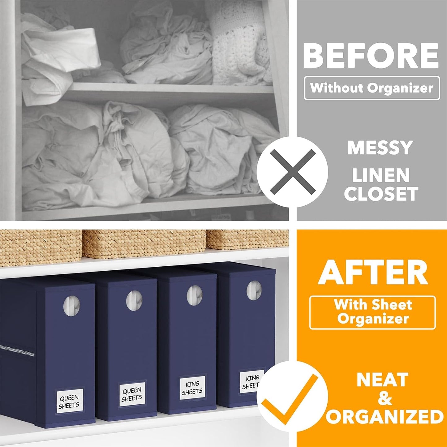 SpaceAid 4 Pack Bed Sheet Organizers and Storage, Foldable Sheet Organizer for Linen Closet, Sheets Set Folder Keeper with Window XL (Queen & King Size) Bedding Container (Navy Blue, 4 Pack)