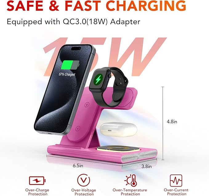 3 in 1 Charging Station for iPhone 17 - Wireless Charger for Apple Devices for iPhone 17 16 15 14 13 12 11 Pro Max - Foldable Wireless Charging Station Dock Stand for Apple Watch Series & AirPods