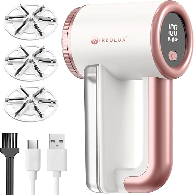 Rechargeable Fabric Shaver - Electric Lint Remover for Clothes & Couch - Adjustable 3-Speed, 6-Leaf Blade, LED Display, USB Charging - Depiller with Dual Protection