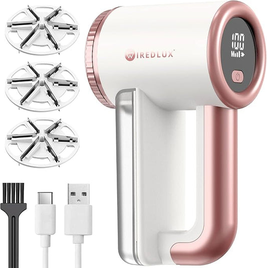 Rechargeable Fabric Shaver - Electric Lint Remover for Clothes & Couch - Adjustable 3-Speed, 6-Leaf Blade, LED Display, USB Charging - Depiller with Dual Protection