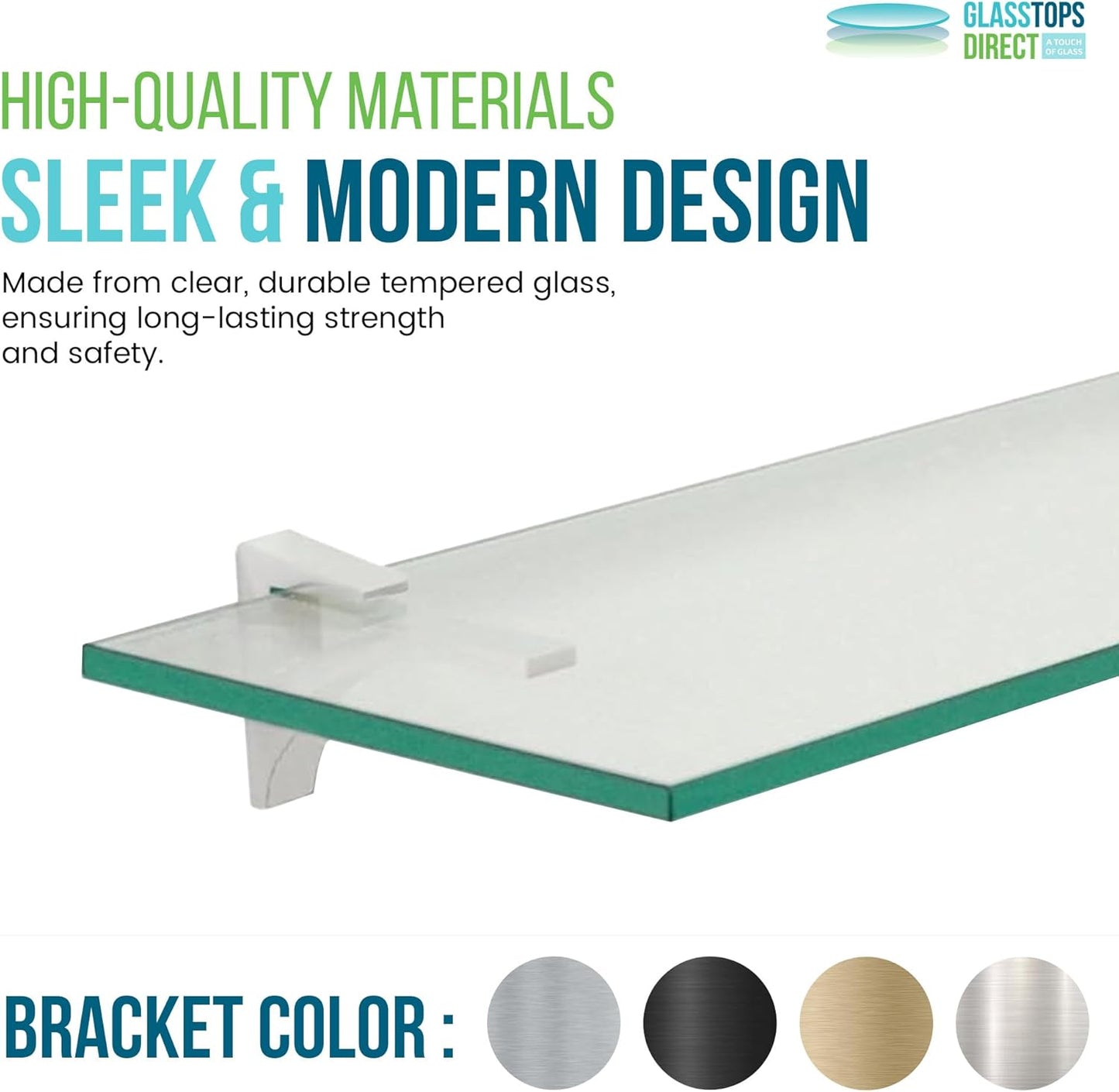 Spancraft Clear Floating Glass Shelf 8" X 36" in Chrome