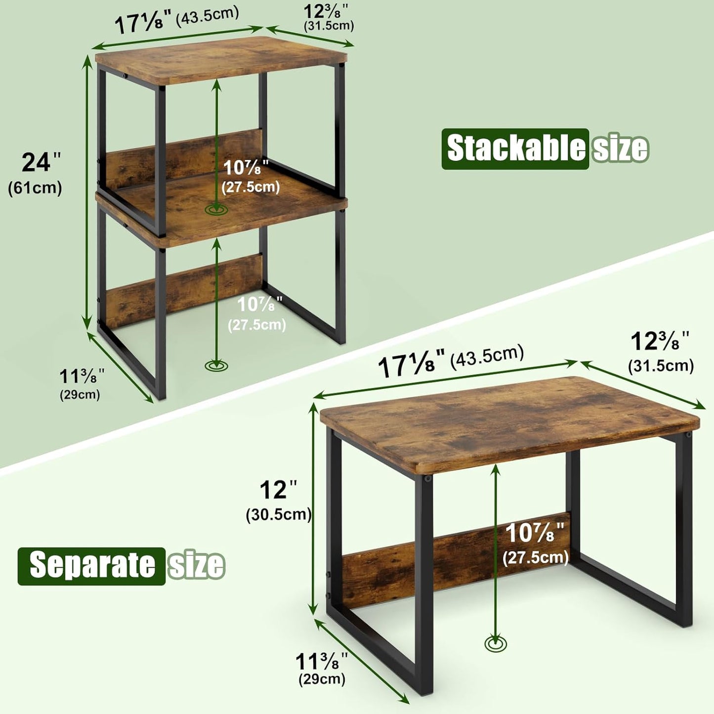 MARTY Desktop Printer Stand 2 Pack Printer Stand with Storage for Desk, Shelf Organzier for Home/Office Printer Riser Under Desk Small Table for Fax Machine Scanner(Rustic Brown)