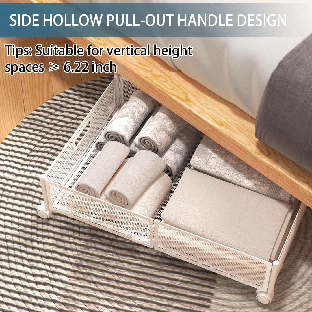 Under Bed Storage Containers, Under Bed Shoe Storage With Wheels, Foldable Bedroom Storage Organization with Handles, Under Bed Storage Bins Drawer For Clothes, Blankets And Shoes, Bedding